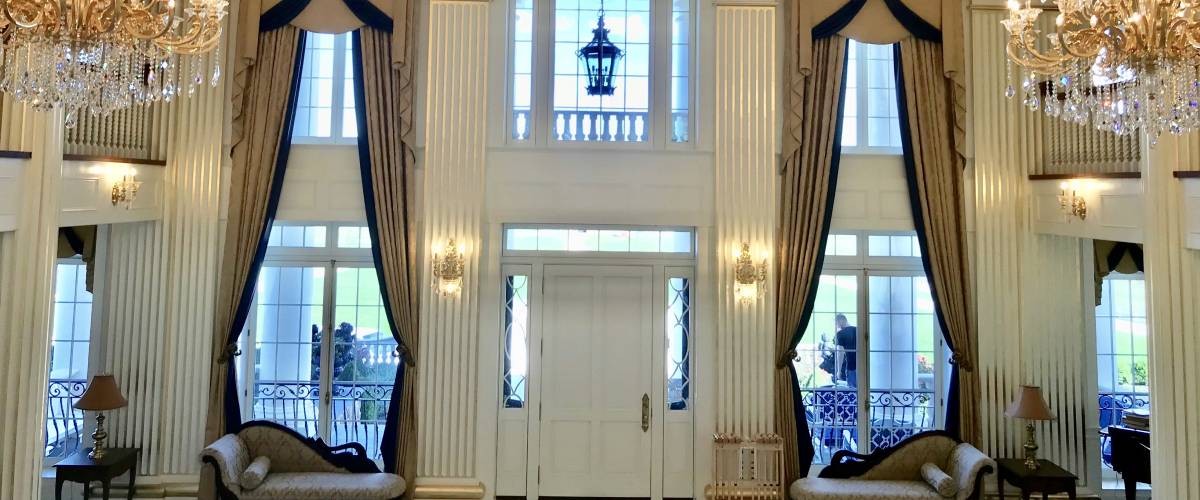 Custom Gold and Black Draperies in a Gorgeous Entryway at Early's Carpet near Amissville, Virginia (VA)